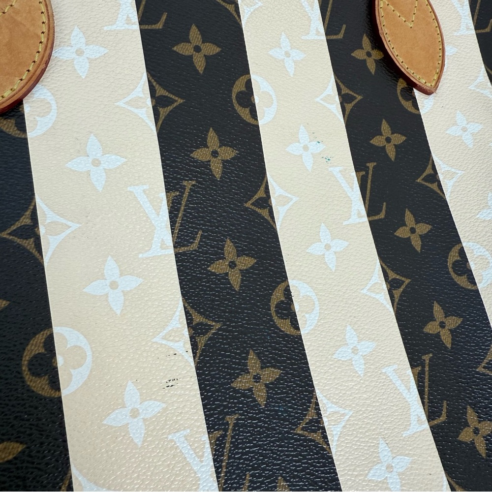 Louis Vuitton Rayures Neverfull MM Monogram Stripe Tote Bag Purse Brown Ivory - Picture 14 of 16